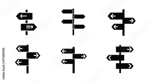 Collection of simple black directional arrow signs pointing various ways