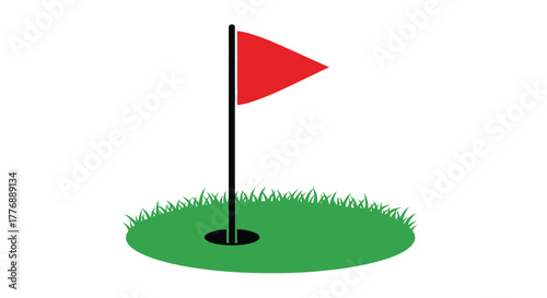 A simple illustration of a red flag on a golf course green
