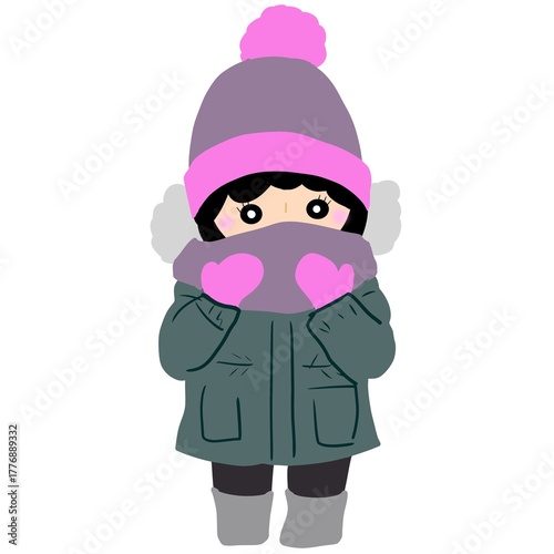 手袋やニット帽も合わせて冬支度した人