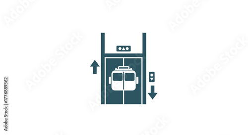 Simple illustration of a car lift with upward and downward arrows