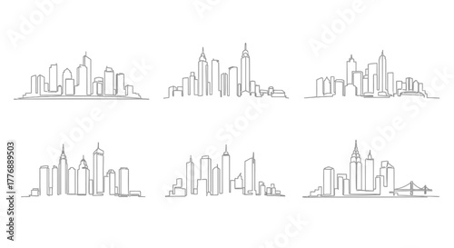 Minimalist city skyline illustrations in black and white a geometric design