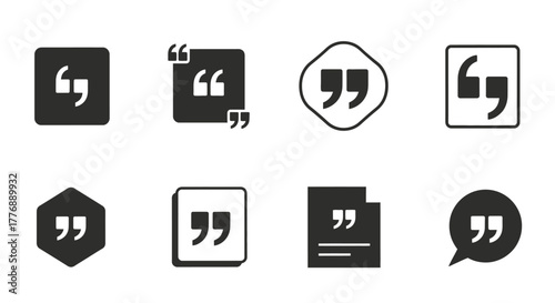 Collection of various black quotation mark icons in different shapes