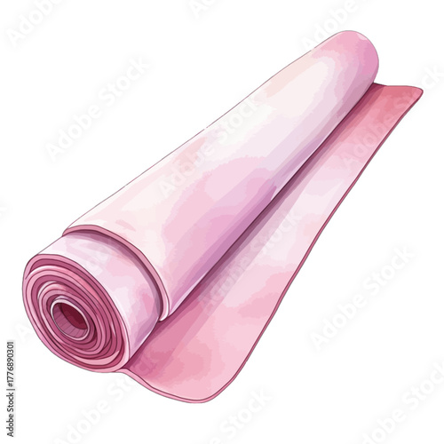 Watercolor Pink Rolled Yoga Mat Vector Clipart
