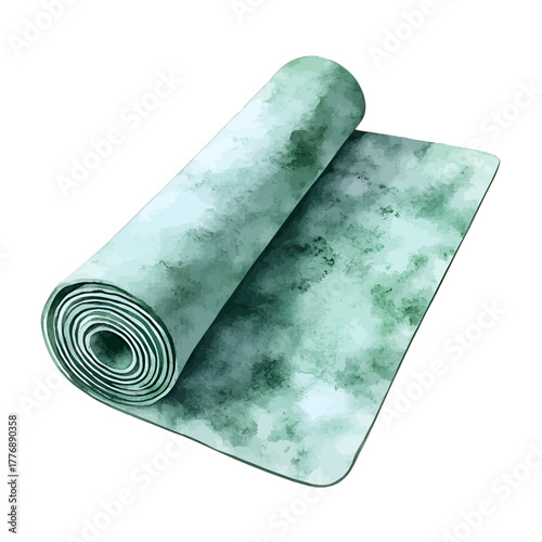 Watercolor Green Tie-Dye Yoga Mat Vector Clipart
