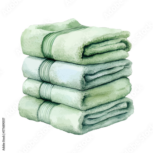 Watercolor Stack of Folded Green and Blue Towels Vector Clipart
