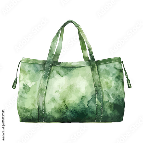 Watercolor Green Tie-Dye Duffle Bag Clipart Vector
