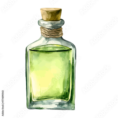 Watercolor Green Potion Bottle Clipart Vector Illustration
