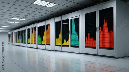 Data center infrastructure featuring colorful visualizations displays a compelling look at server computing, showcasing the essence of modern connectivity