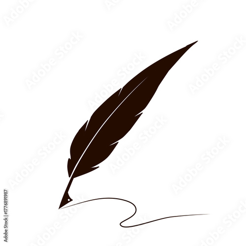 Illustration of a quill pen, a classic writing instrument made from a large bird feather, symbolizing traditional writing, literature, and historical documentation.
