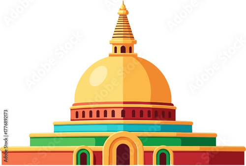 Dhammakaya Style Stupa Bodh Gaya Region — Large Buddhist Dome Monument with Golden Exterior and Peaceful Meditation Surroundings in India