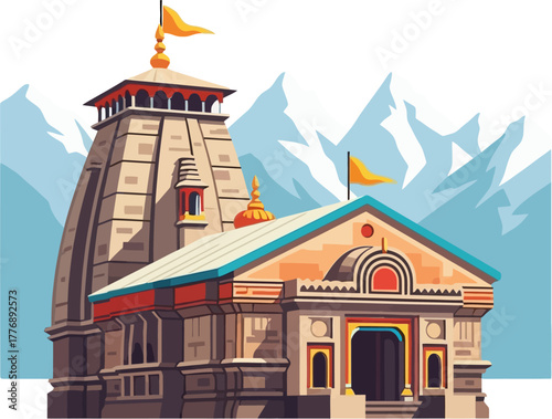Kedarnath Temple Himalayas — Ancient Stone Hindu Shrine Surrounded by Snow Mountains and Pilgrimage Destination in Uttarakhand