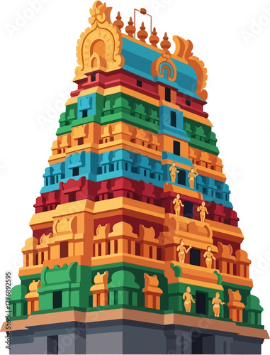 Meenakshi Temple Madurai Tamil Nadu — Vibrant Dravidian Architecture with Colorful Gopuram Towers and Intricate Sculptures