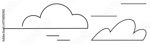 Simplified cloud outlines with clean horizontal streaks evoke an airy, serene sky effect. Ideal for weather, freedom, tranquility, creativity, simplicity, digital design nature concepts. Minimal