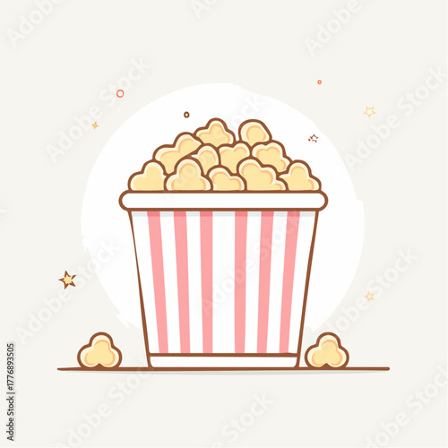 Retro Popcorn Bucket Filled With Fluffy Kernels And Scattered Treats On A Soft Colored Background With Subtle Sparkles