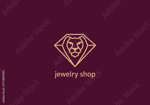 This logo design features a lion crafted within a diamond shape, elegantly representing a jewelry shop with a blend of luxury and strength in its branding aesthetics.