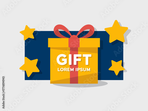 A cheerful gift box adorned with stars and a ribbon, capturing the excitement of giving and celebration, suitable for various festive occasions and promotions.