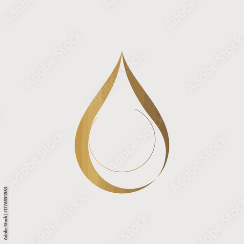 This elegant golden teardrop shape features a circular design inside, symbolizing purity, essence, and a connection to the natural fluidity of life. Perfect for branding.