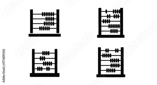 Four black abacus icons arranged in a square formation on white