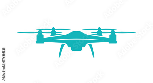 A teal colored drone illustration with outstretched propellers and landing gear