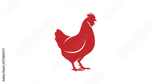 A striking red silhouette of a rooster standing in profile view