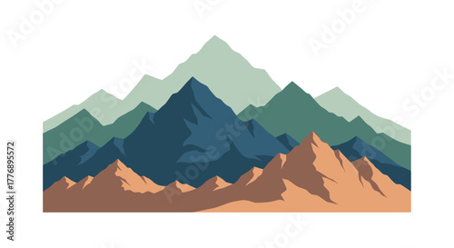 Stylized mountain range illustration with layered shades of green and brown