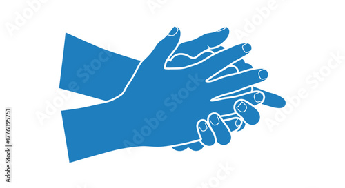 Blue illustration of two hands clasped together in a supportive gesture