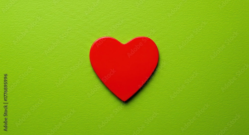 Obraz premium A vivid red symbolic heart shape resting centered on a bright, natural green textured background. This represents love, nature, and contrast ,graphic ,design ,health