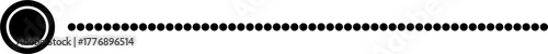 Minimalist black and white graphic of a circle connected to a horizontal dashed line on a plain white background.