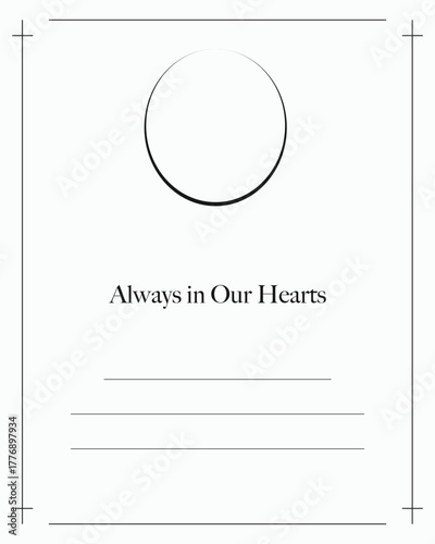 Simple Funeral Card with Photo Frame and Leaves on White Background