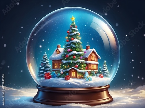 Magical Christmas Snow Globe with Bokeh Lights