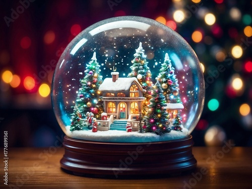 Magical Christmas Snow Globe with Bokeh Lights