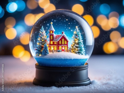 Magical Christmas Snow Globe with Bokeh Lights