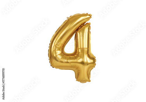 Golden Balloon 4: A shiny, golden balloon shaped as the number 4, symbolizing a milestone or celebration, floats elegantly.