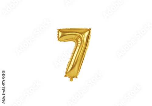 Golden Seven: A lustrous golden numeral 7 balloon, elegantly inflated, casts a celebratory spell for birthdays or special anniversaries.