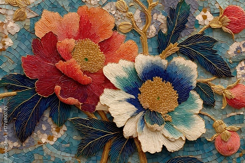 Intricate ceramic tile with flower design high resolution picture