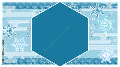 冬の和風な背景、レトロポップな雪のイラスト