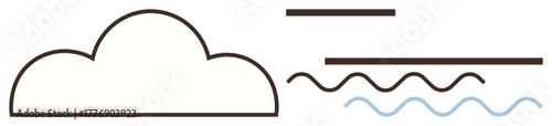 Cloud with straight and wavy lines representing wind flow and water movement. Ideal for weather, climate, meteorology, environment, nature, forecasts, communication. Simple flat metaphor