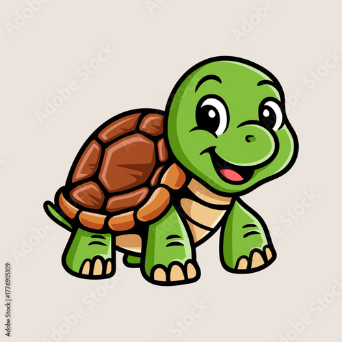 Fun cute turtle cartoon colored character isolated drawing line style design illustration