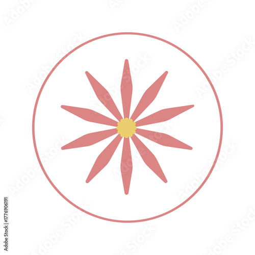 modern flower icon. soft pastel pink petal motif centered within a simple circle outline