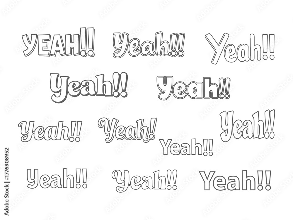 Obraz premium Variations of 'Yeah!!' Outline Text Set