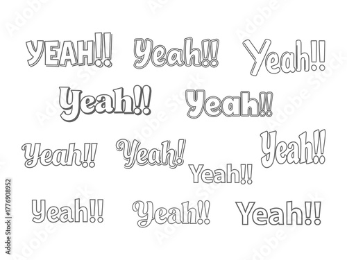 Variations of 'Yeah!!' Outline Text Set