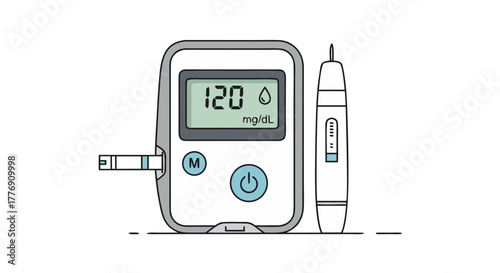 Diabetes blood sugar meter and lancet for monitoring glucose levels at home. Accurate diabetes blood sugar meter displays results clearly, paired with lancet for easy blood sampling.