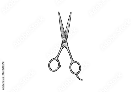 Scissor hand drawn simple engraved vector illustration