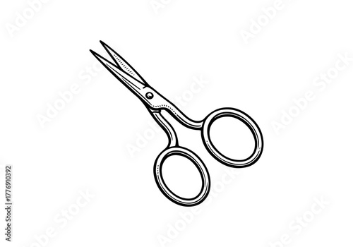 Scissor hand drawn simple engraved vector illustration