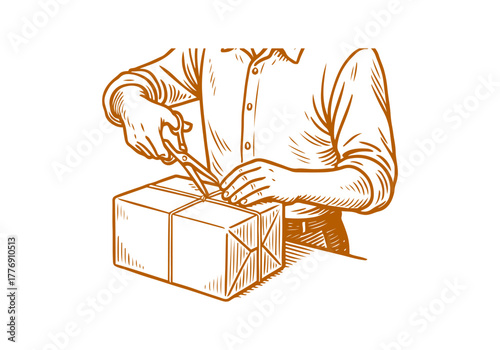 Scissor hand drawn simple engraved vector illustration