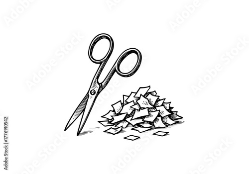 Scissor hand drawn simple engraved vector illustration