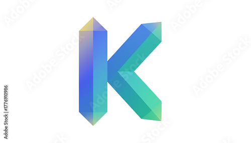 Free Download 3D geometric letter K with modern gradient colors in blue, green, and yellow tones. Futuristic abstract typography design on transparent background.png - GFXLoad