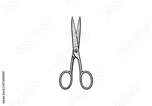 Scissor hand drawn simple engraved vector illustration