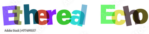 Ethereal echo overlapping 3d text design with vibrant color palette and classic typography