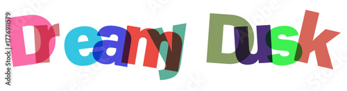 Dreamy dusk overlapping 3d text design with vibrant colors and elegant typography